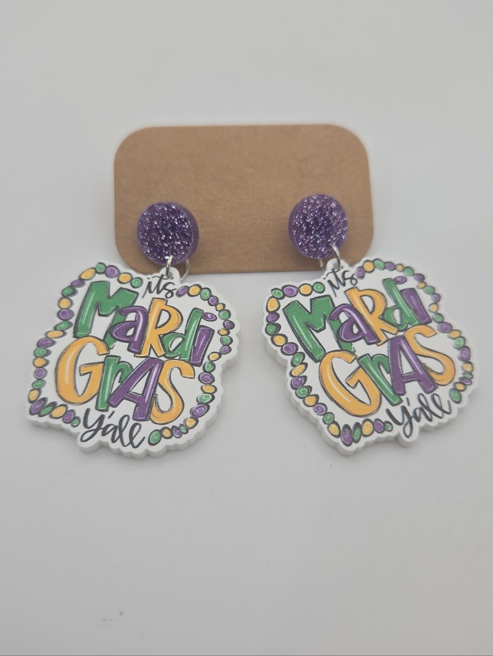 Handmade It's Mardi Gras Y'all Dangle Earrings